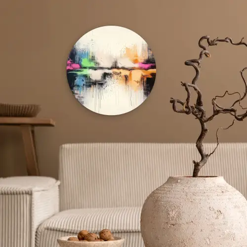 Abstract - Kleurexplosie - Landschap Wandcirkel kunststof plaat 5mm dik klein -sfeer1