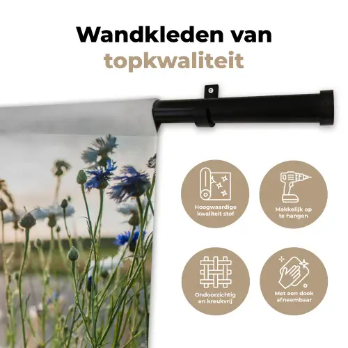 Bloemen - Zomer - Korenbloem - Blauw - Zon - Wolken Wandkleed katoen klein -sfeer2