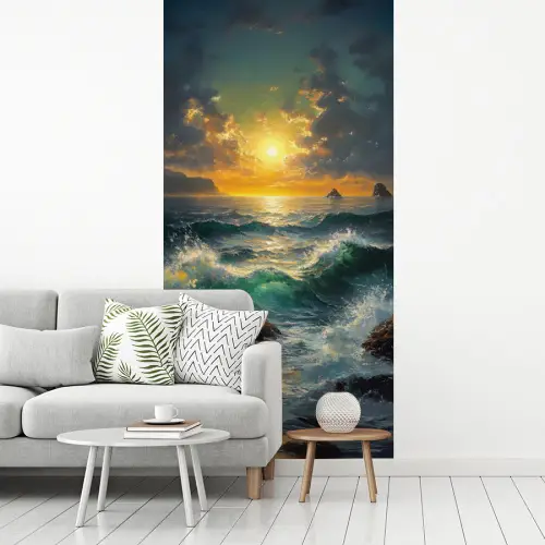 Zee - Zon - Golven - Rotsen fotobehang vinyl groot -woonkamer