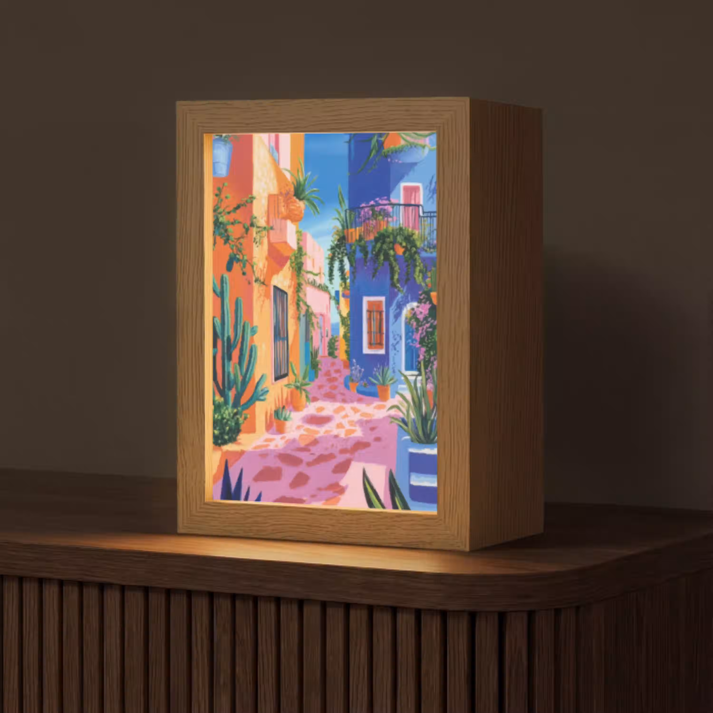 Geel - Blauw - Oranje - Huis Light Box met kabel (Tafellamp) klein -z3d_website