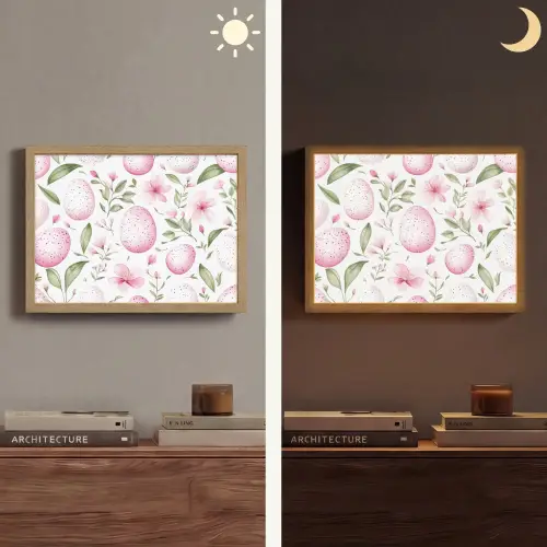 Patroon - Eieren - Roze - Pasen Light Box met batterij (Wandlamp) middel -sfeer3