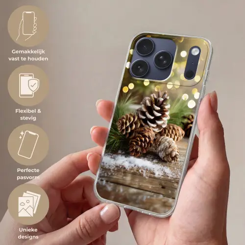 Dennenappels - Kerstsfeer - Bruin - Groen Telefoonhoesje iPhone 17 Pro klein -sfeer3_NL