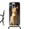 Kat - Geschilderd - Artistiek - Wit Hoesje iPhone 16 Pro Max met koord klein -3d