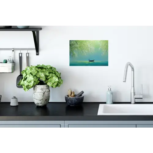 Bootje - Water - Bladeren - Bloesems Muursticker klein -keuken