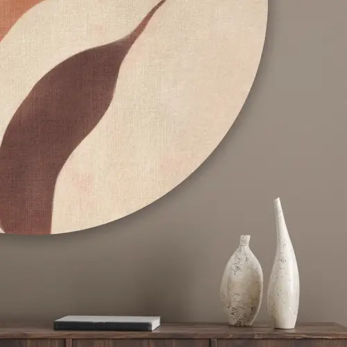 Minimalistisch - Bloem - Bladeren - Beige Akoestische PET Vilt - Rond klein -sfeer5_closeup