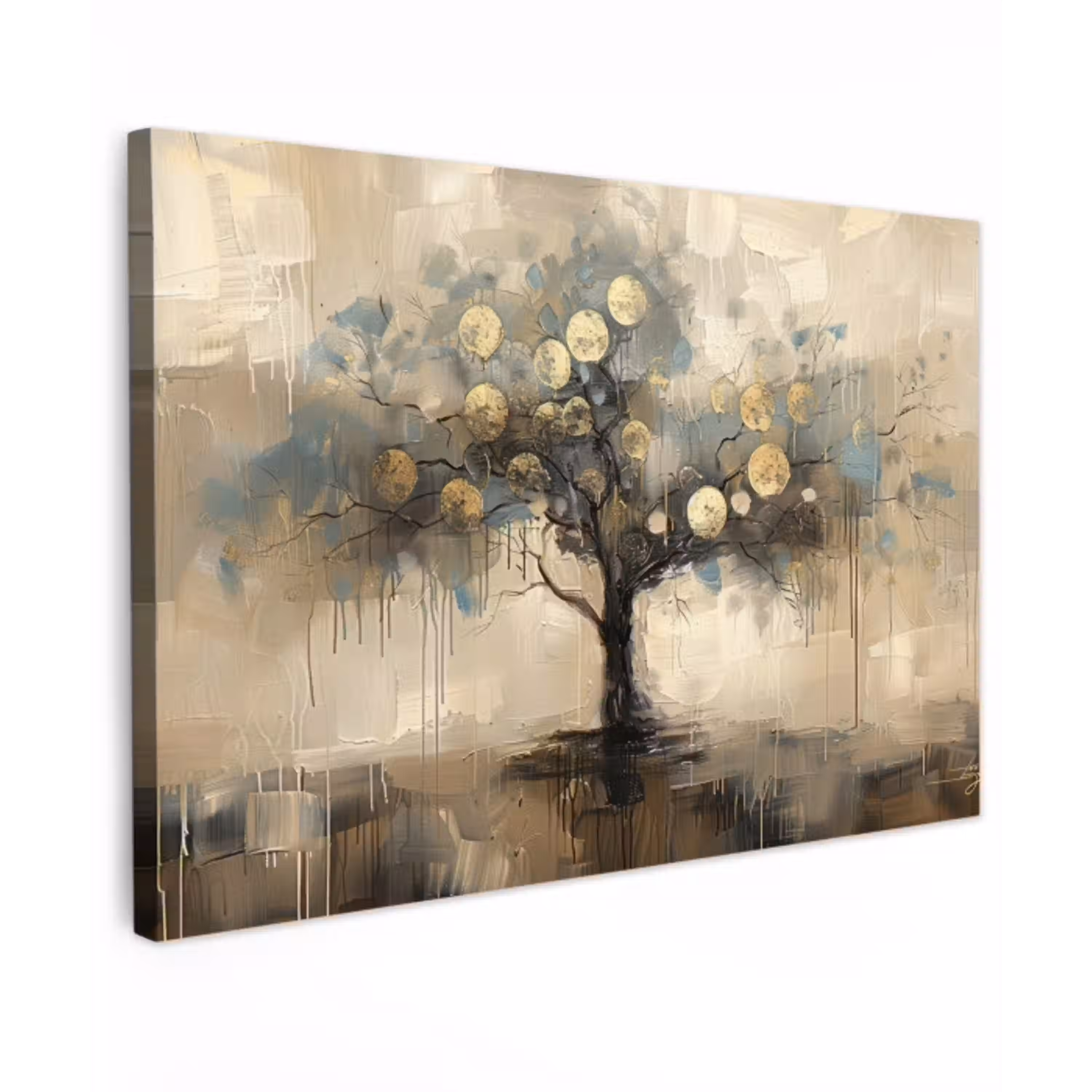 Beige - Abstract - Boom - Goud canvas 2cm klein -z3d