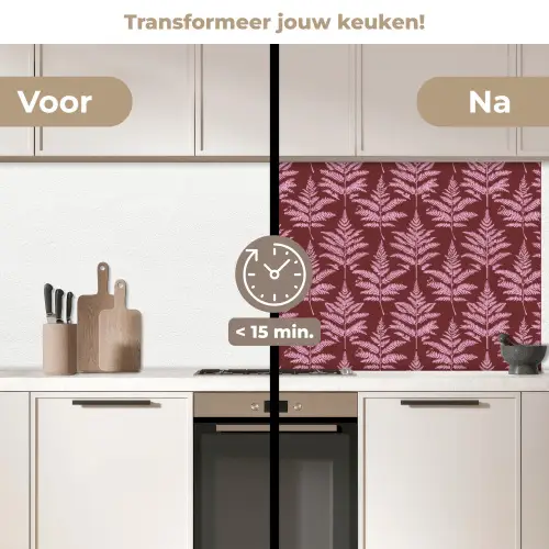 Blad - Patroon - Paars keuken achterwand 2 middel 871 -voor-na2_NL
