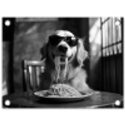 Golden Retriever - Hond - Vrolijk -  Bord spaghetti - Zwart - wit tuinposter los doek klein -3d