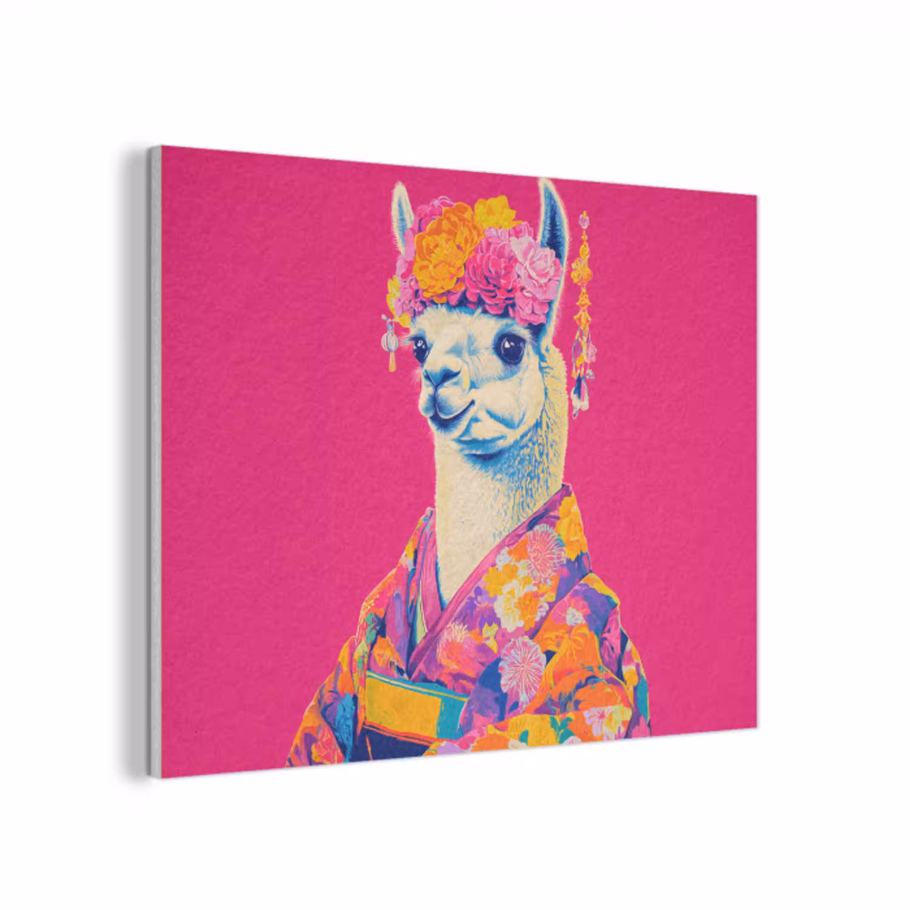 Lama - Kimono - Bloemenkrans - Felroze PET vilt klein -3d