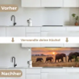 Olifanten - Savanne - Zonsondergang - Afrika - Warm keuken achterwand 2 middel -voor-na_DE