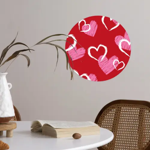 Patroon - Hartjes - Roze - Valentijn Wandcirkel behangsticker klein -sfeer3