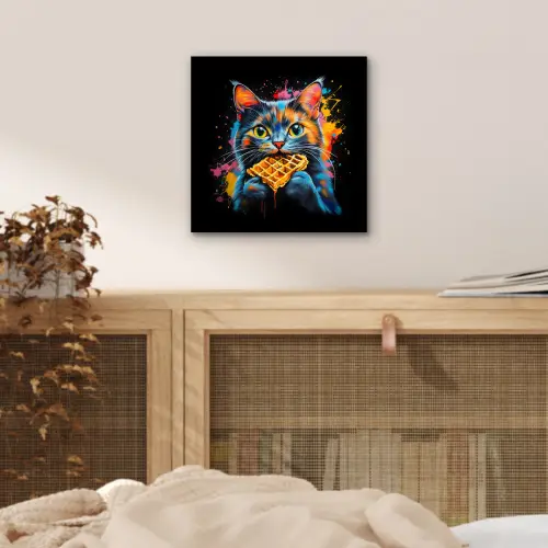 Kat - Graffiti - Kleurrijk - Wafel - Eten aluminium wit klein -sfeer3