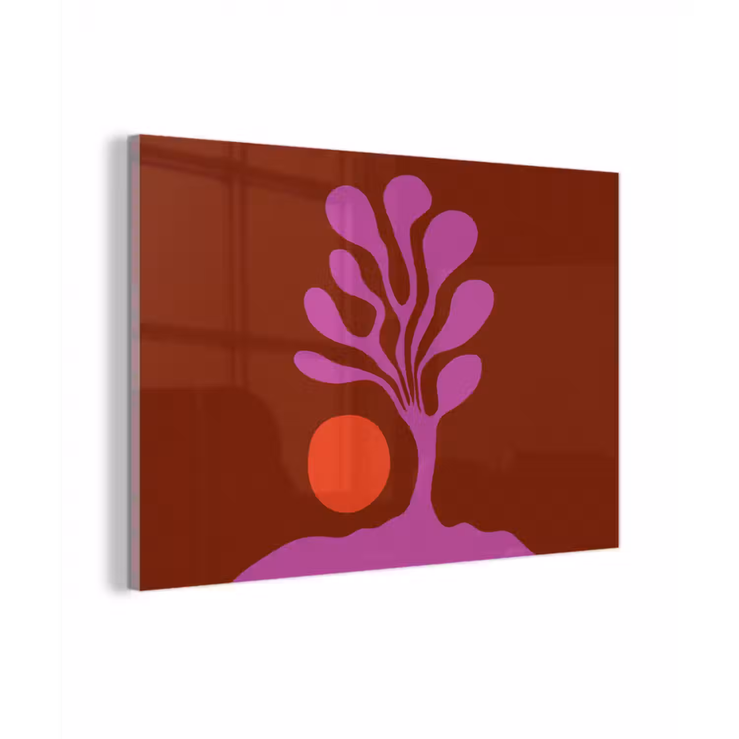 Glas schilderij - Boom - Paars - Cirkel - Vloeiend