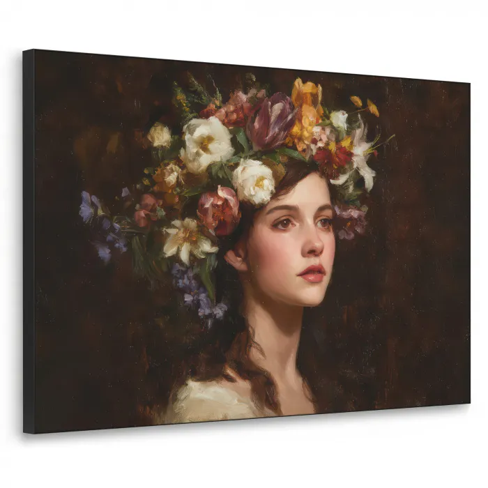 Portret - Vrouw - Bloemen Textielframe zwart klein -3d