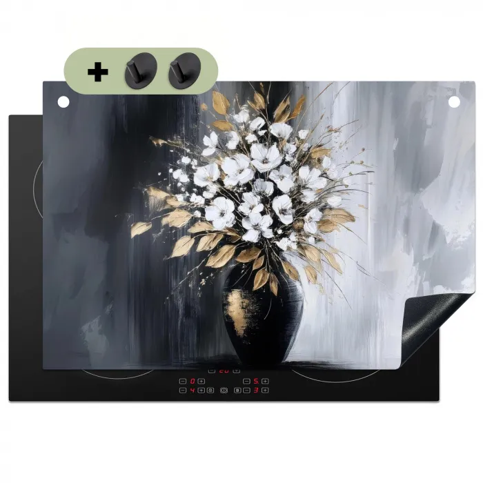 Bloemen - Wit - Vaas - Abstract Inductie beschemer met haakjes klein -3d