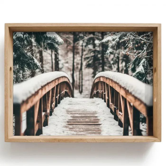Brug - Winterlandschap - Bos - Natuur - Sneeuw Dienblad Rechthoek middel -z3d_shopping