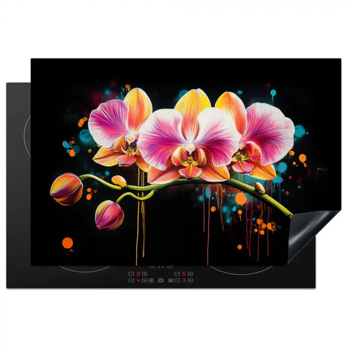 Orchidee - Graffiti - Kleurrijk - Bloemen - Abstract Inductie beschermer vinyl 3mm klein -3d