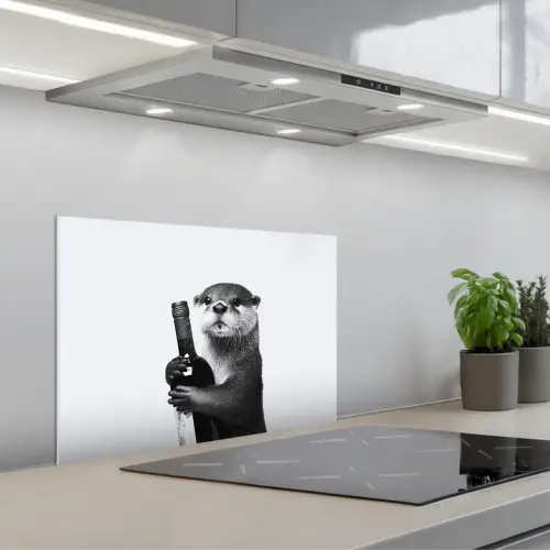 Wijnfles - Otter - Zwart keuken achterwand spatscherm klein -3d_schuin