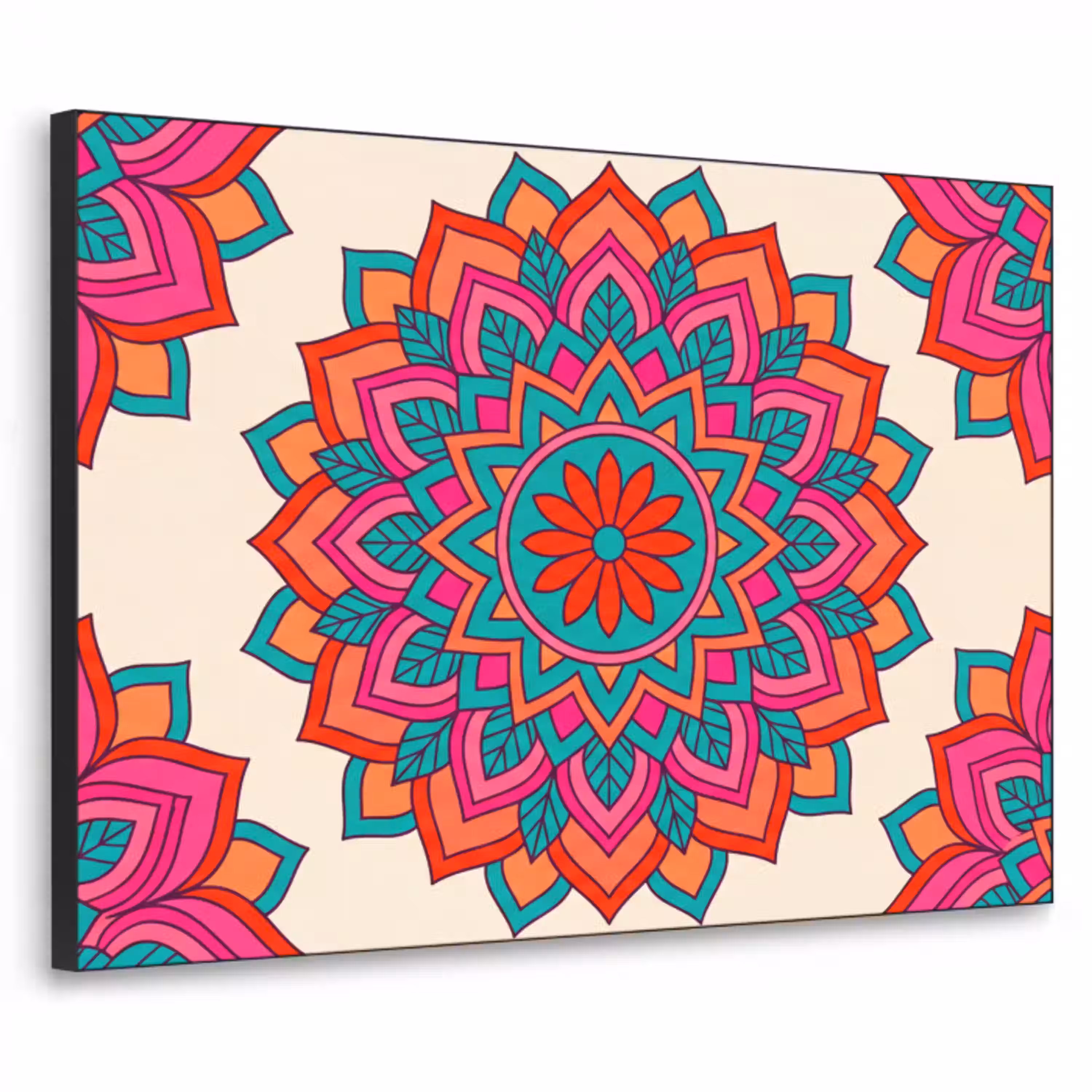 Mandala - Patroon - Abstract - Kleurrijk - Modern Textielframe zwart klein -3d