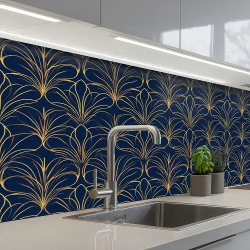 Deco - Waaier - Blauw keuken achterwand 2 middel 871 -3d_schuin