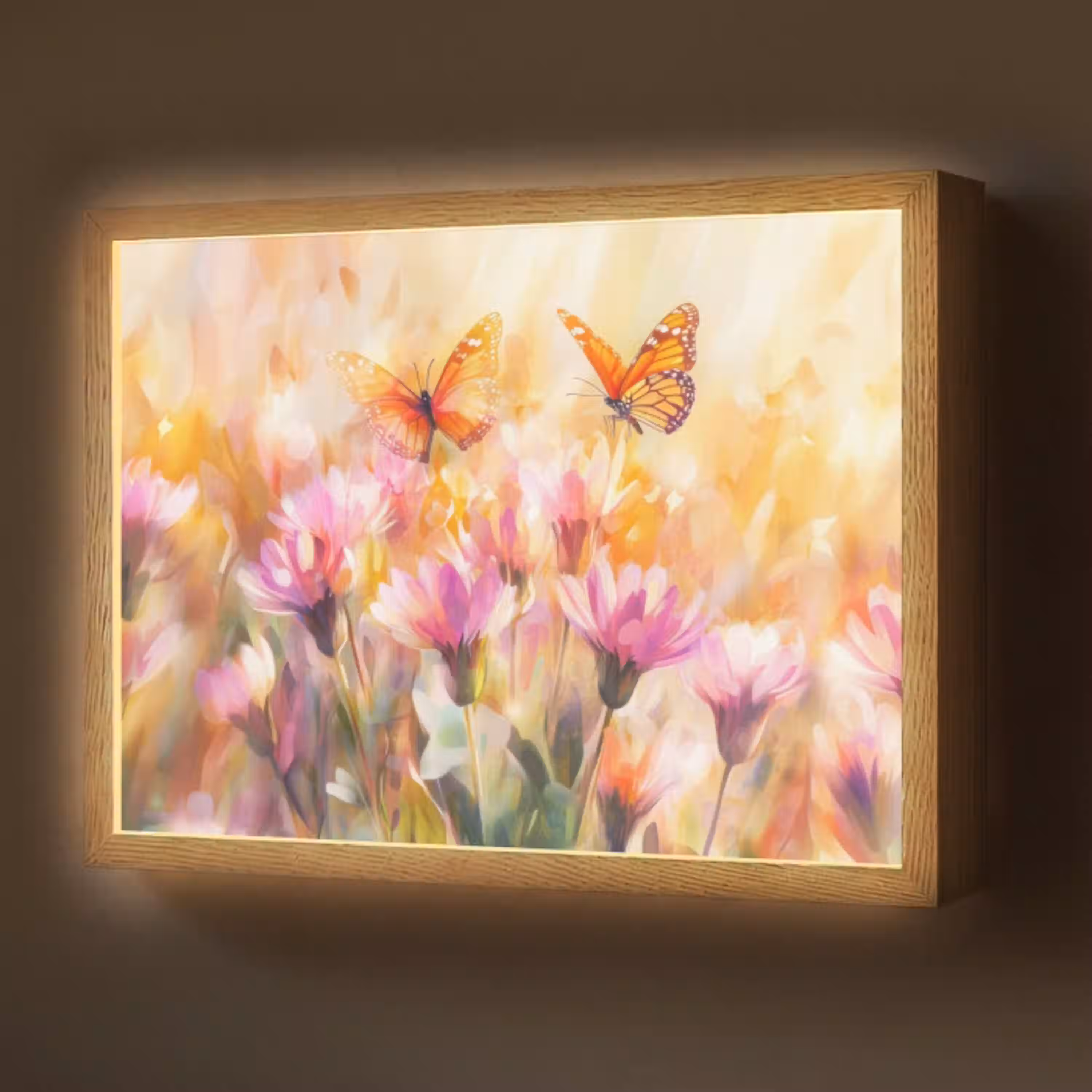 Vlinders - Oranje - Bloemen Light Box met batterij (Wandlamp) middel -z3d_website
