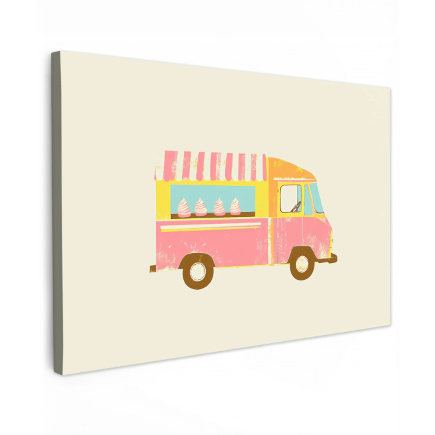 Ijskar - Retro - Softijsjes - Roze Tuinposter op houten frame 2 cm dik klein -3d