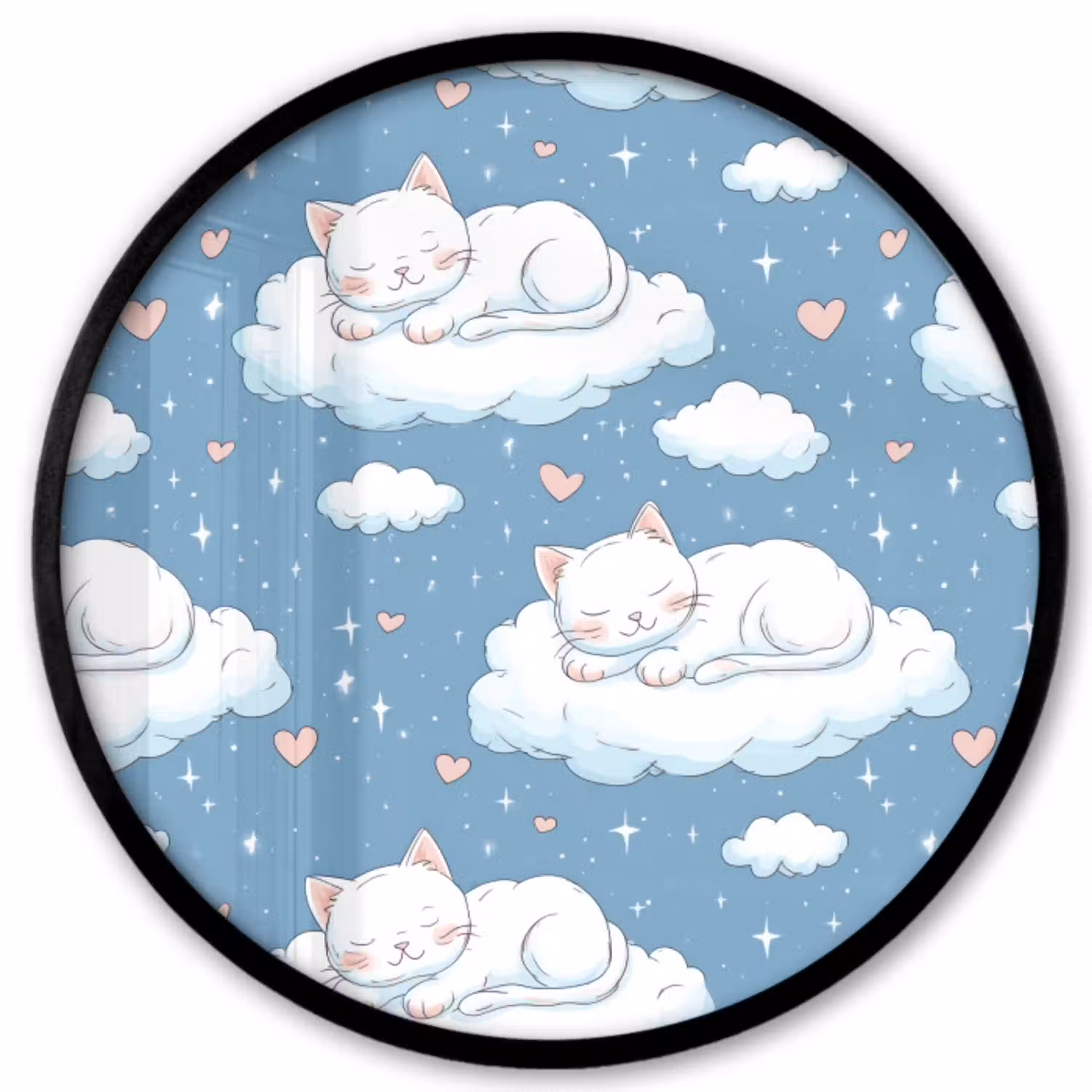 Kitten - Wolken - Blauw Fotolijst rond zonder passe partout klein 856 -3d