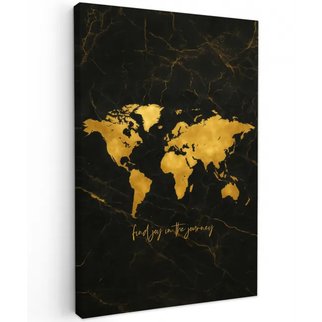 Wereldkaart - Goud - Marmer Tuinposter op houten frame 2 cm dik middel -3d