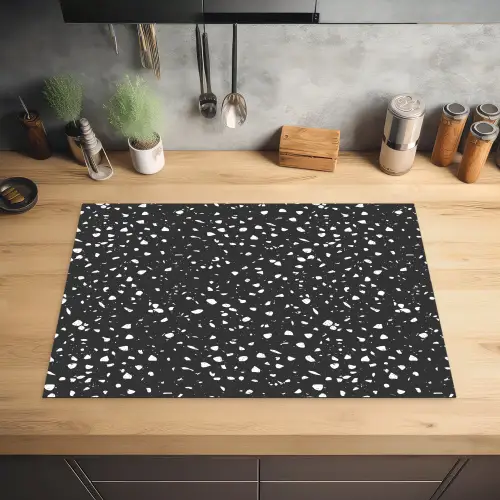 Terrazzo -  Patroon - Zwart - Wit Inductie beschermer vinyl 3mm klein 276 -sfeer5