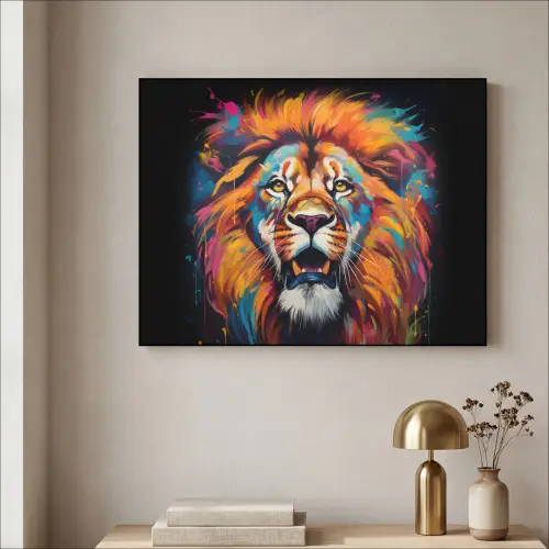 Leeuw - Graffiti - Dieren - Zwart Textielframe zwart klein -sfeer2