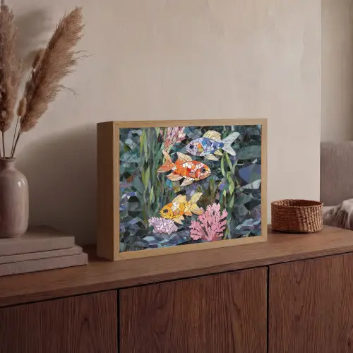 Vissen - Koraal - Zee - Mozaïek Light Box met batterij (Wandlamp) middel -sfeer2