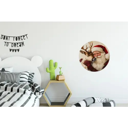 Kerstman - Rendier - Kerst - Christmas Wandcirkel aluminium klein -kinderkamer