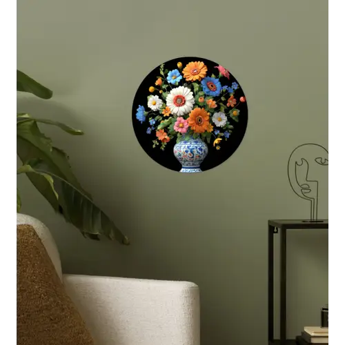 Vaas - Boeket - Bloemen - Kleur Wandcirkel behangsticker klein -sfeer2