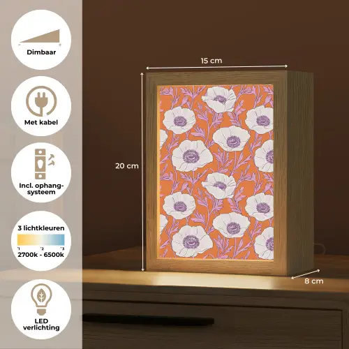 Bloemen - Grafisch - Oranje Light Box met kabel (Tafellamp) klein 925 -USP_NL