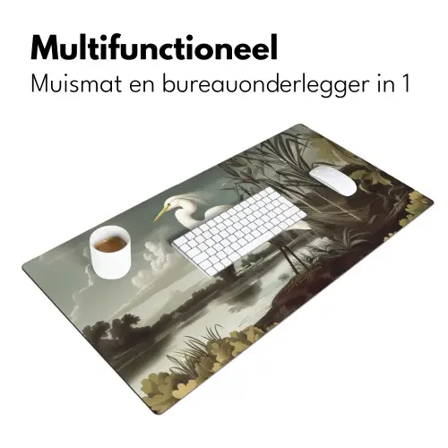 Reiger - Planten - Wolken - Wit Muismat XXL klein -sfeer4