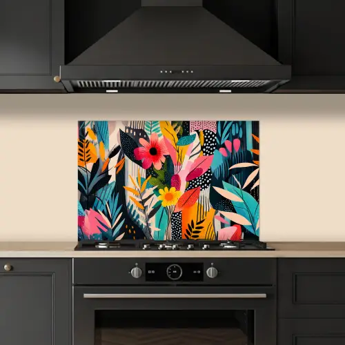 Schilderij - Abstract - Bloemen - Roze keuken achterwand spatscherm klein -sfeer1