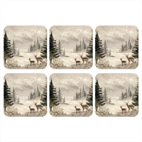 Bos - Herten - Winter - Sneeuw onderzetter kurk middel -3d