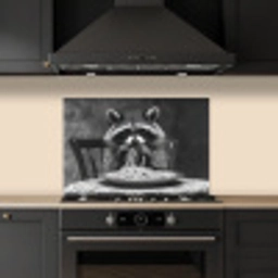 Wasbeer - Cute - Pasta - Tafelkleed - Zwart - Wit keuken achterwand spatscherm klein -sfeer1