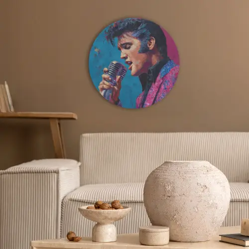 Zingende man - Glitterjas - Microfoon Akoestische PET Vilt - Rond klein -sfeer1