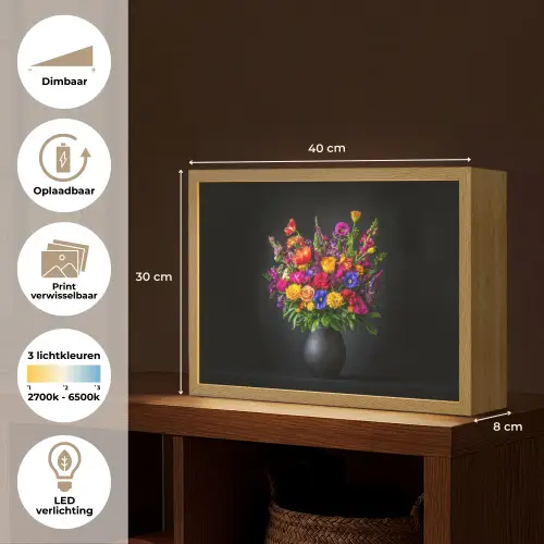 Felgekleurd - Bloemen - Vaas Light Box met batterij (Wandlamp) middel -USP_websiteoverzichtNL