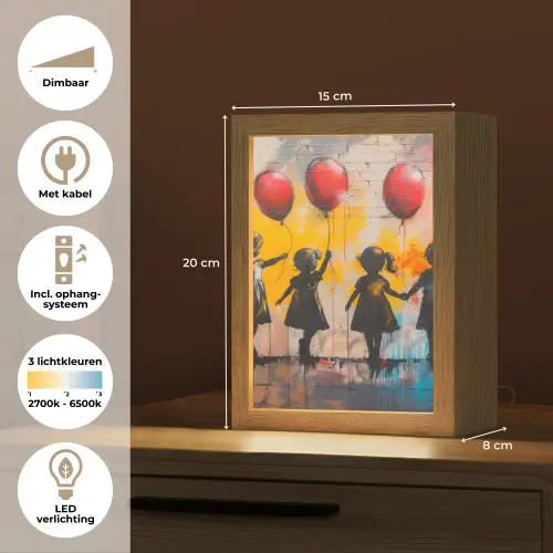 Graffiti - Kinderen - Street art - Ballon - Banksy Style Light Box met kabel (Tafellamp) klein -USP_NL