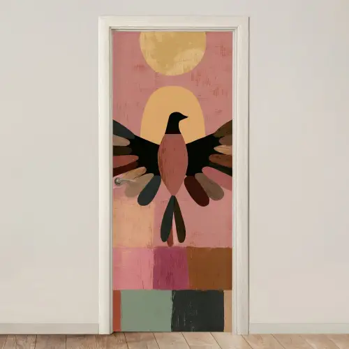 Illustratie - Vogel - Vlakken - Kleurrijk deurposter klein -3d_beige
