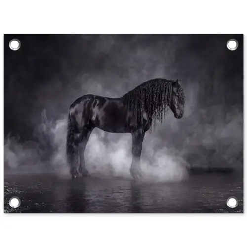 Paard - Magisch - Zwart tuinposter los doek klein -3d