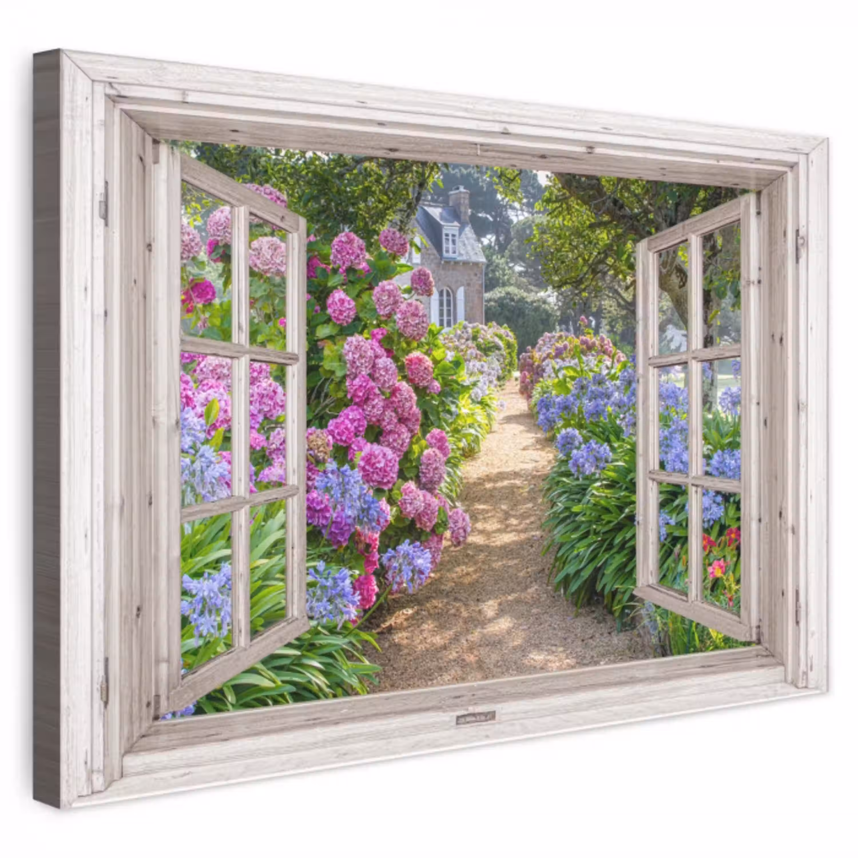 Hortensia - Doorkijk - Bloemen - Zomer - Paars - Pad canvas 2cm klein -3d