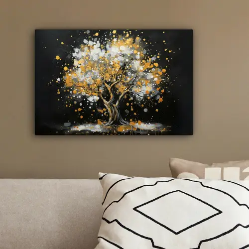 Boom - Zwart - Goud - Wit - Modern canvas 2cm klein -sfeer3