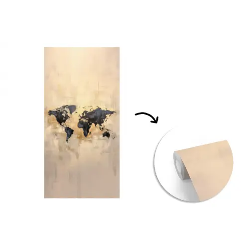 Wereldkaart - Goud - Zwart - Abstract fotobehang vinyl groot -3d