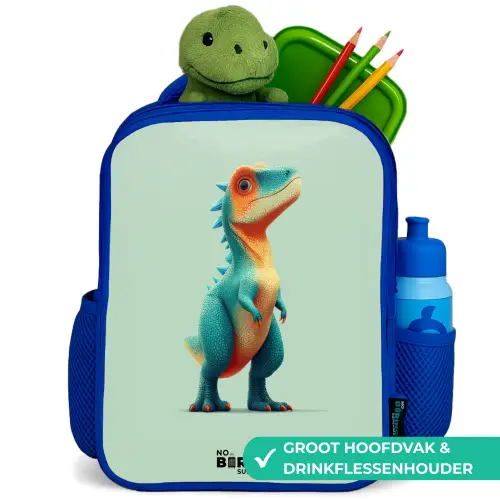 Dino - Dier - Groen - Oranje Kinderrugzak - Blauw middel -inhoud_NL
