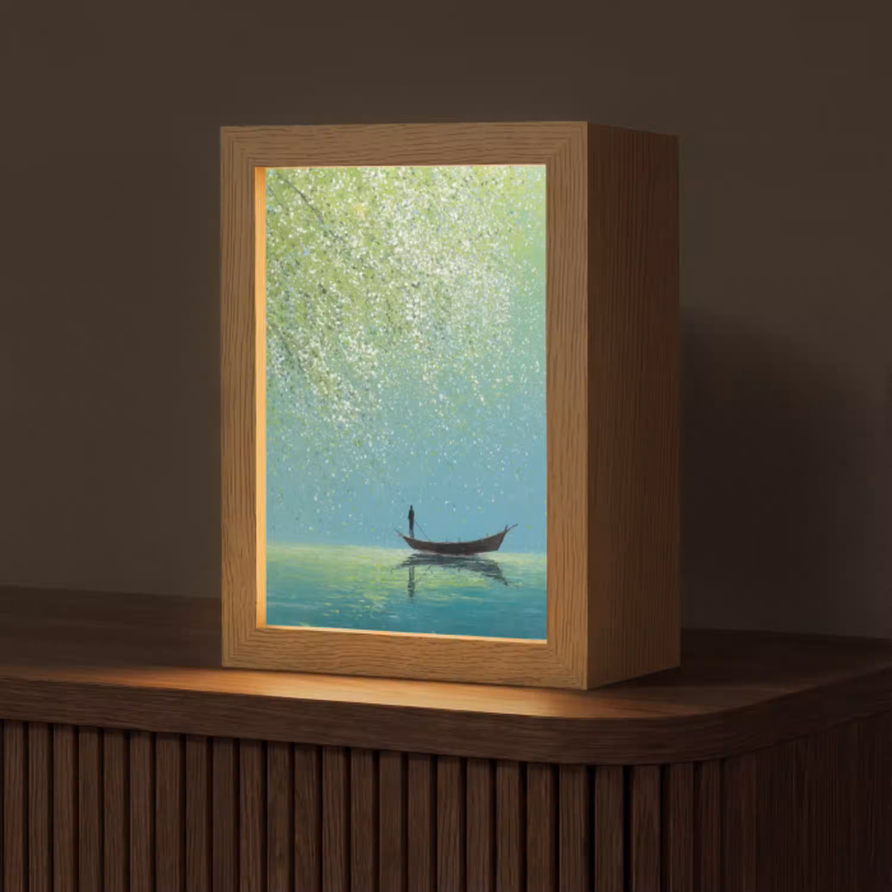 Bootje - Water - Bladeren - Bloesems Light Box met kabel (Tafellamp) klein -z3d_website