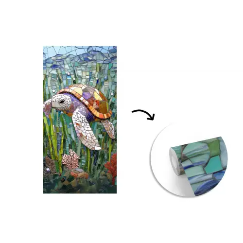 Schildpad - Zeewier - Mozaïek fotobehang vinyl groot -3d