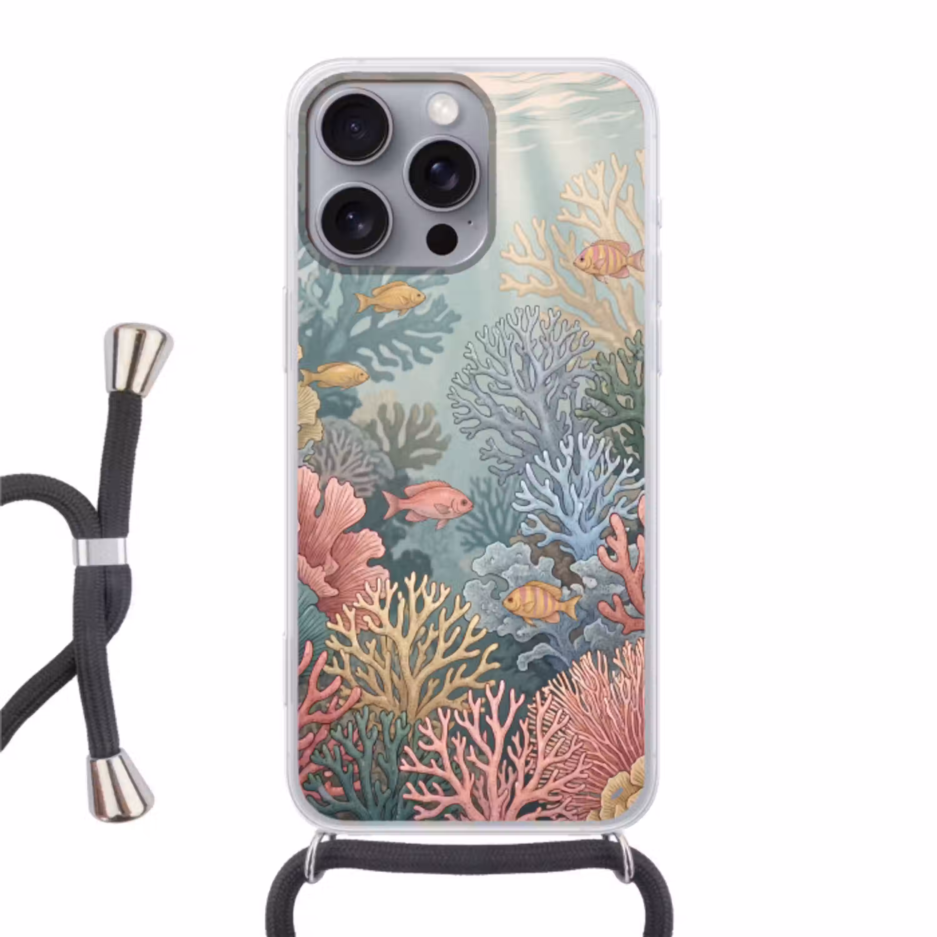 Zee - Koraal - Vis - Natuur - Kleurrijk Hoesje iPhone 16 Pro Max met koord klein -3d